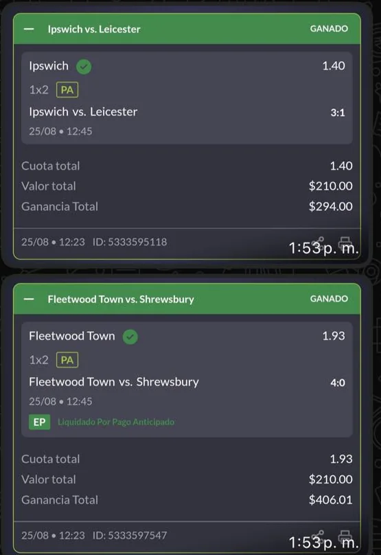 Tickets ganados: Ipswich y Fleetwood